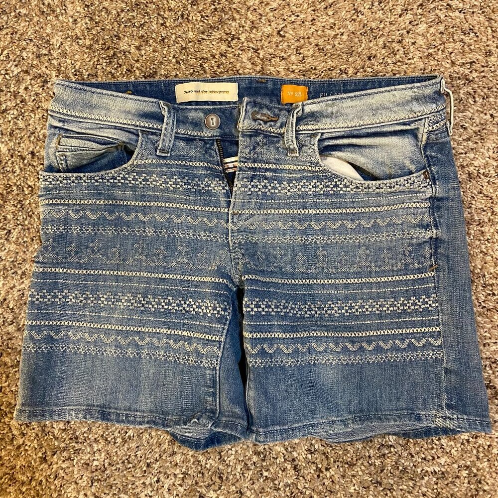 Pilcro /Anthropologie Embroidered Denim Shorts - Size 28